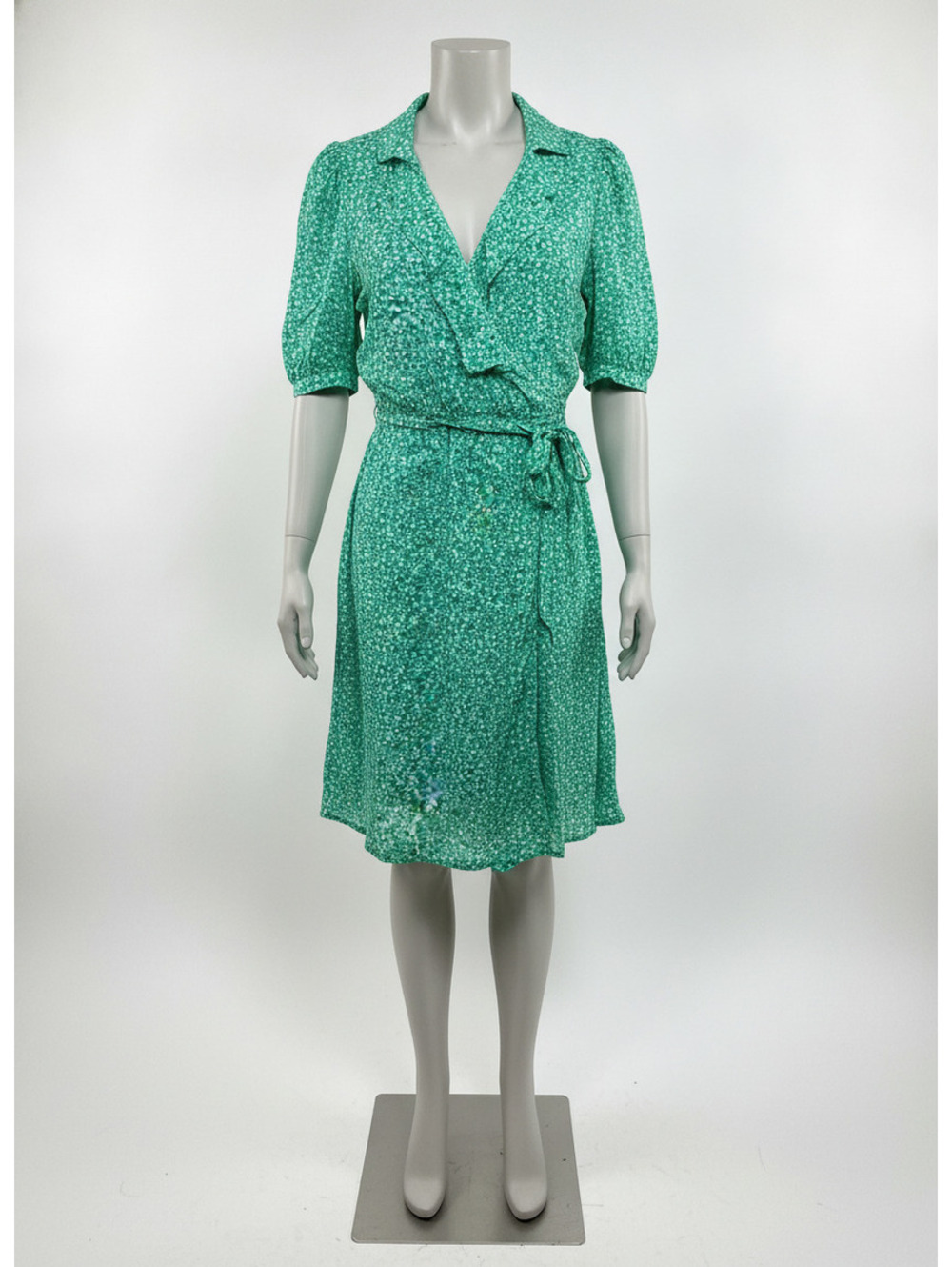 Old Navy Green Floral Wrap Midi Dress Women’s Medium Ruffle V-Neck Casual - Picture 9 of 11
